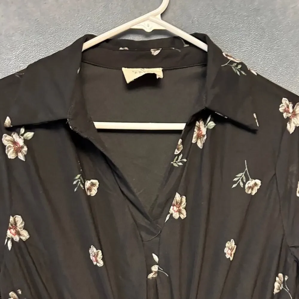 Ember Chic Floral Black Long Sleeve Dress Long Sleeve Sheer Gothy Witchy Midi